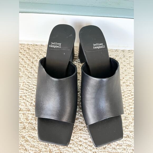 Jeffery Campbell Caviar Platform Slide Open Toe Black Heeled Mules 10 goth punk - Picture 4 of 9